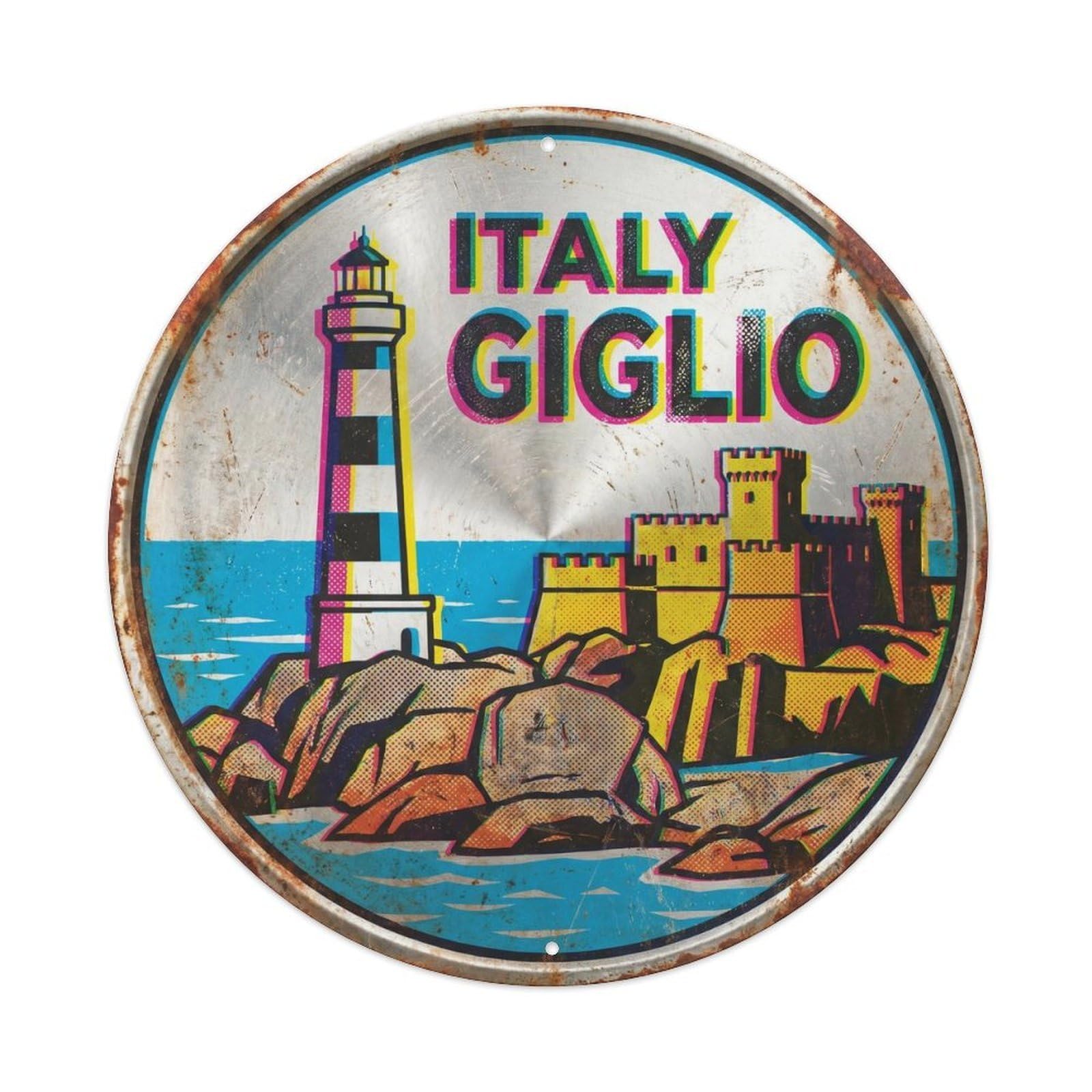 Giglio Lighthouse Italian Graphic Screen Island Travel Metal Tin Sign