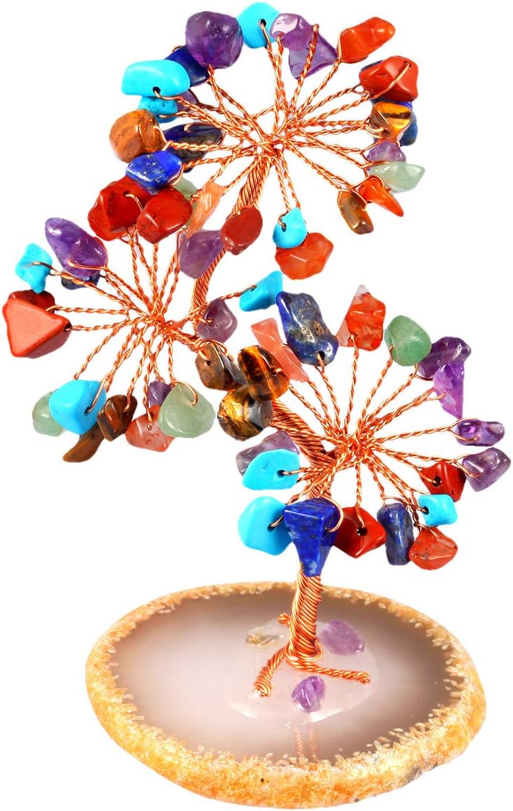 Nupuyai Colourful Crystal Tree for Home Fengshui Bonsai Money Tree Wealth and Good Luck Office Decor, Agate Slice Base