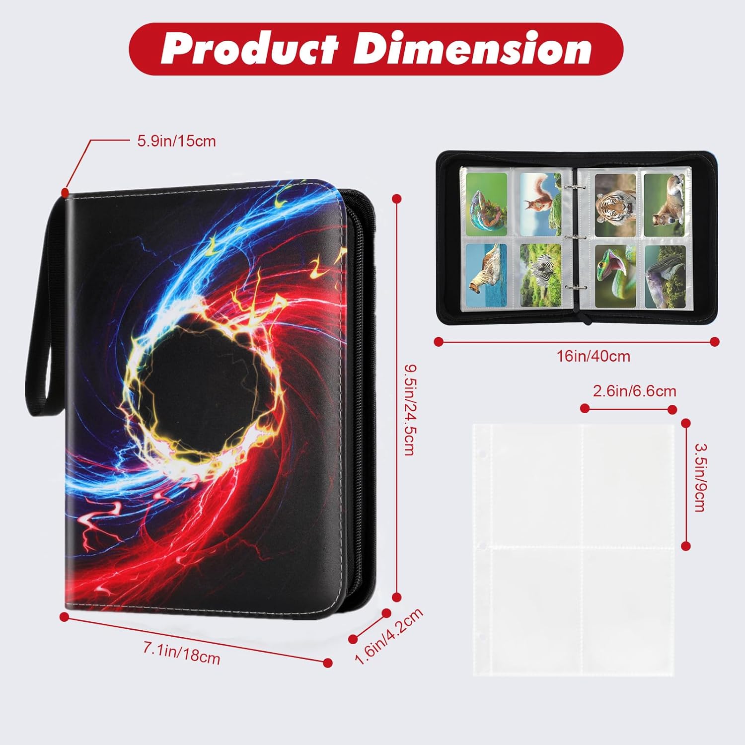 Card Binder 4 Pocket, 400 Cards Holder Collector Album with 50 Removable Sleeves Compatible with Pokemon Cards Game Sports Cards Case Book with Zipper for Gifts