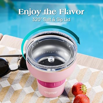 magcheer Insulated Margarita Tumbler with Lid and Straw,473ml(Pink)