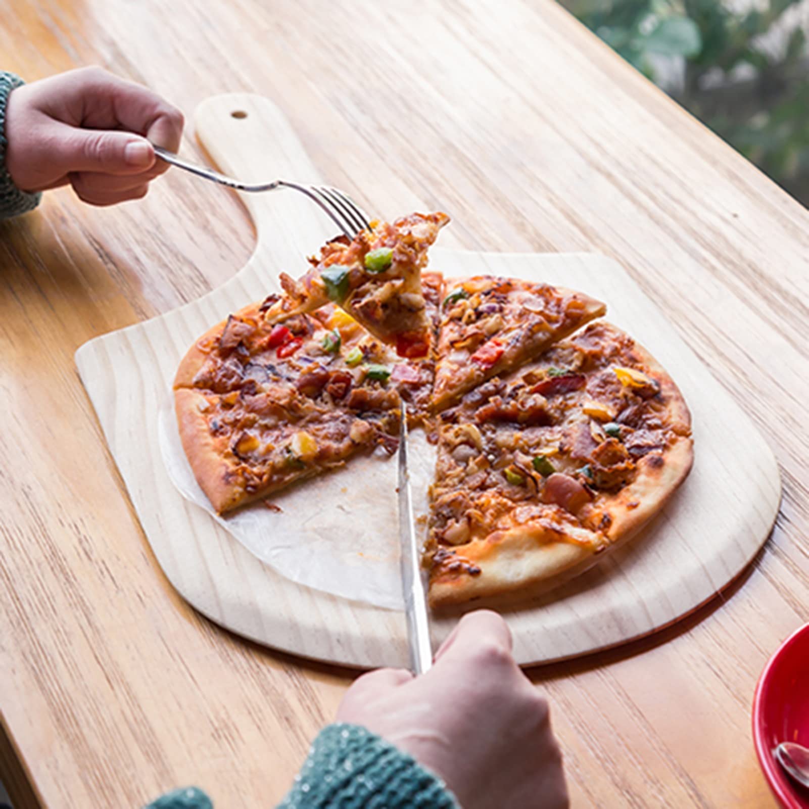 Drewniana skórka do pizzy z uchwytem, łopatka do pizzy, łopatka do pizzy, do rodzinnego pieczenia pizzy w piekarniku Pizza, ciasto, chleb (rozmiar: 30,5 * 53,5 cm) ()