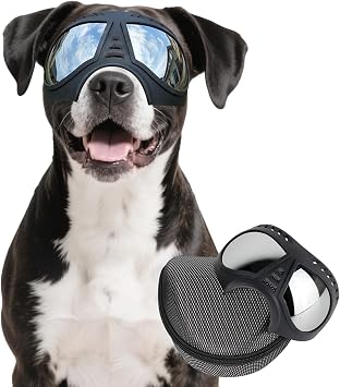 NAMSAN Dog Goggles Large Breed, Anti-UV Sunglasses for Dogs Medium to Large Breeds, Soft Frame Dog Eye Protection, Windproof Dustproof, Wide Snout, Adjustable Elastic Straps, Black