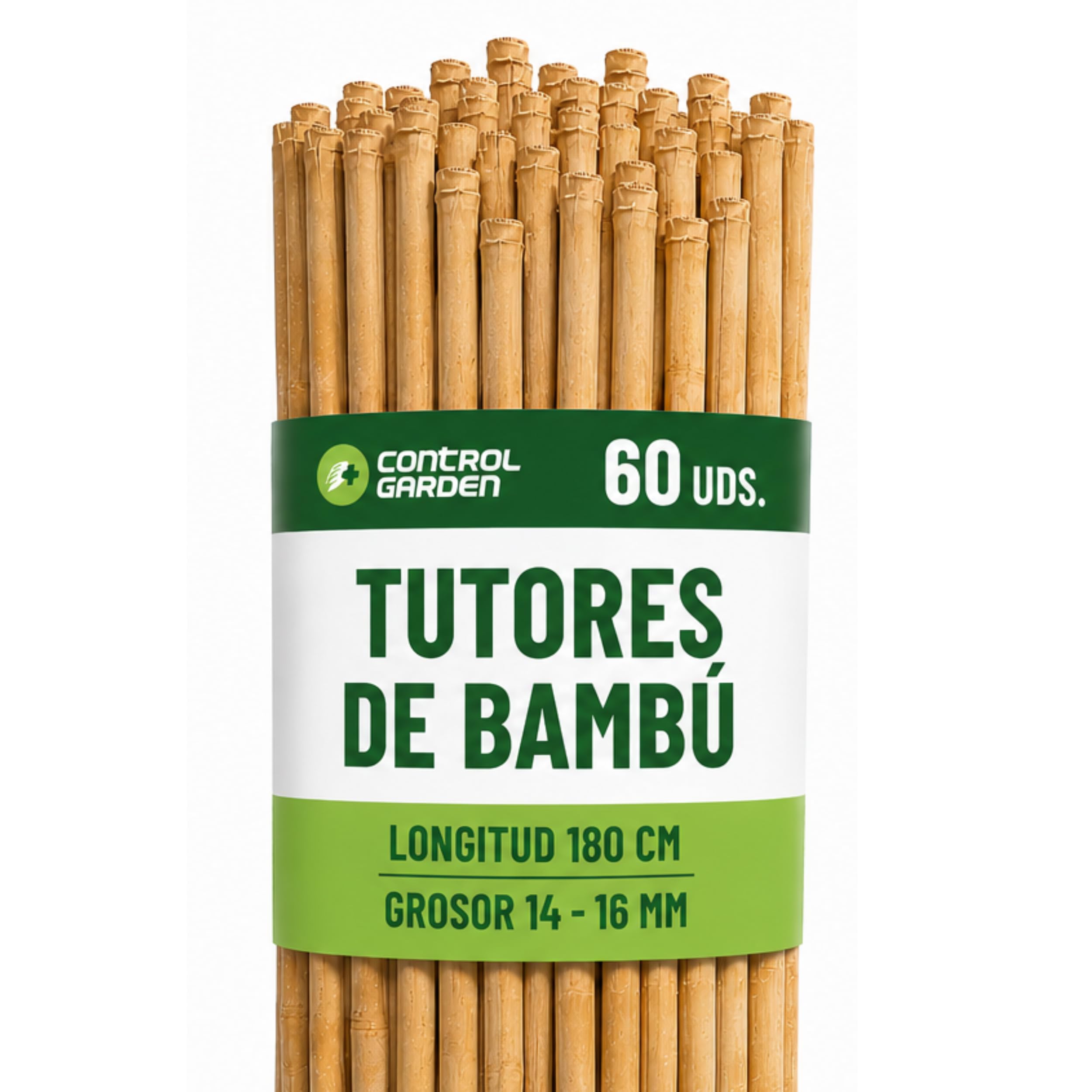 CONTROL GARDEN 60 Tutores de Bambu para Plantas 180 cm Grosor 14-16 cm | Cañas Estacas Natural para Tomateras, Enredaderas y Sujetar Cultivos | Varas Resistentes Huerto y Jardin