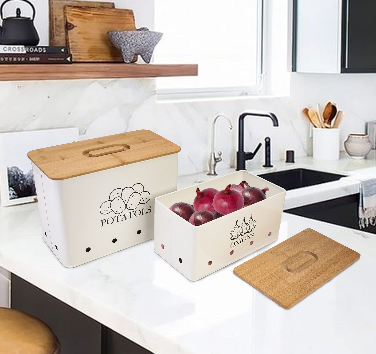 Xbopetda Potato Onion Storage Box, Food Container Sets, Storage Canisters for Vegeatables, Set