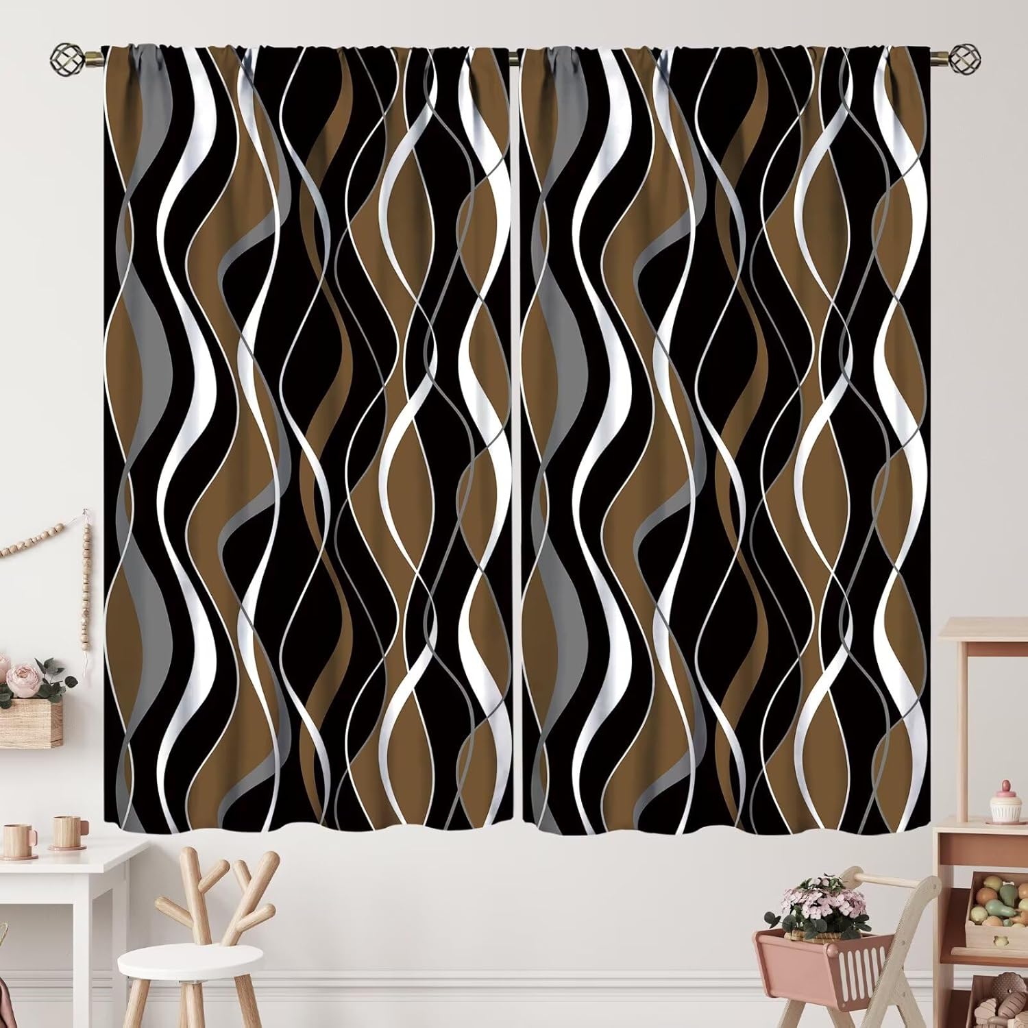 Brown Curtains Black and Gray Curtain with Rod Pocket for Bedroom Living Room Apartment Home Decor Drapes Thermal Insulated Window Treatments 2 Panels Set 42" W X 54" L