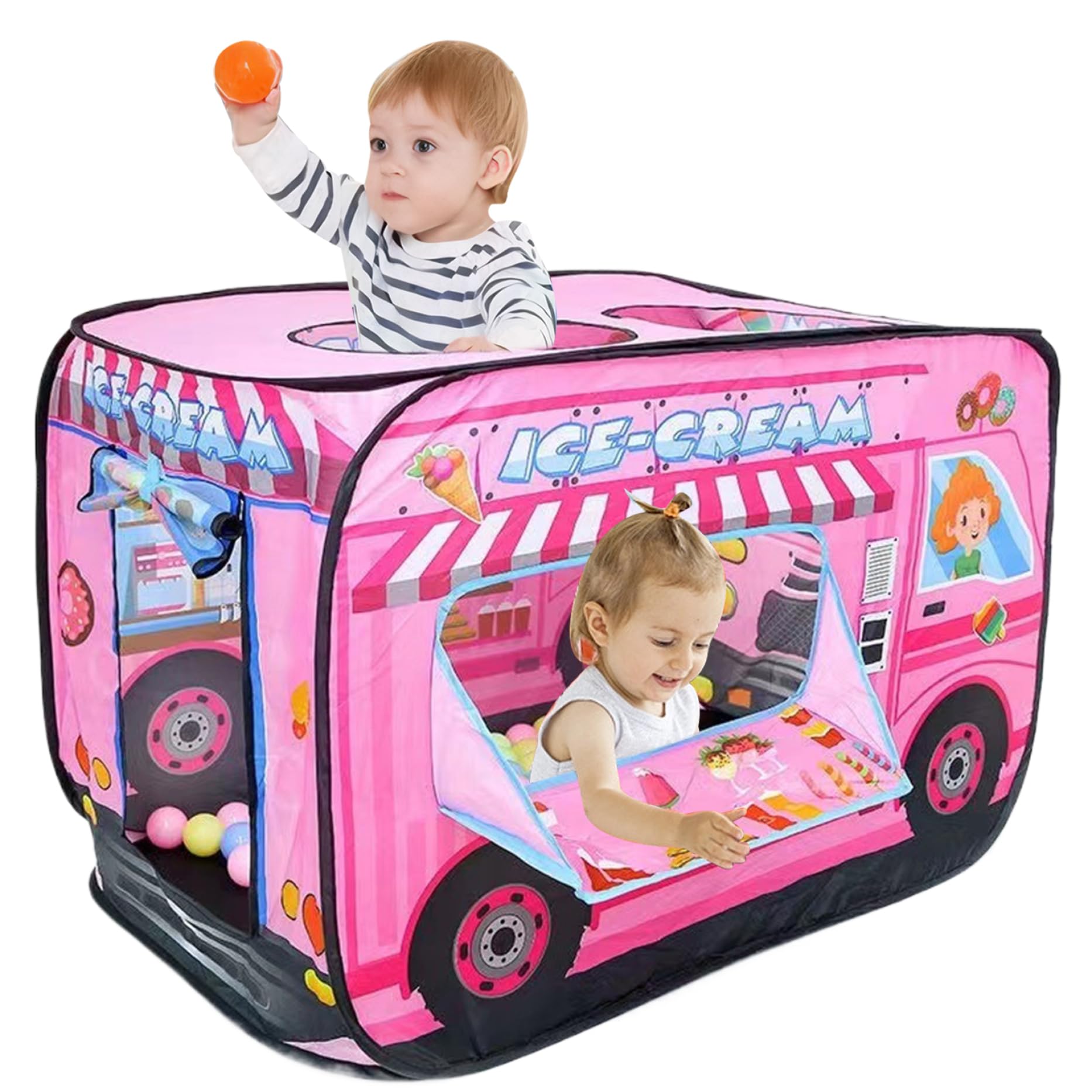 Vistnale Kids Pop-Up Tent|Kids Pop-Up Tent 44.1x27.6x29.5 Foldable Car Breathable Play with Rolling Door & Skylight Non Shrink Fade Resistant for Pretend Play, Dessert Trolley
