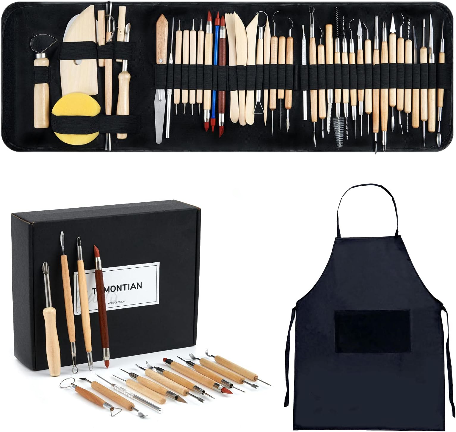 Pottery Clay Sculpting Tools,Double Sided Polymer Clay Tools, Sculpting Clay,43Pcs Double Sided Ceramic Clay Carving Tool Set with Carrying Case Bag for Beginners (Black)