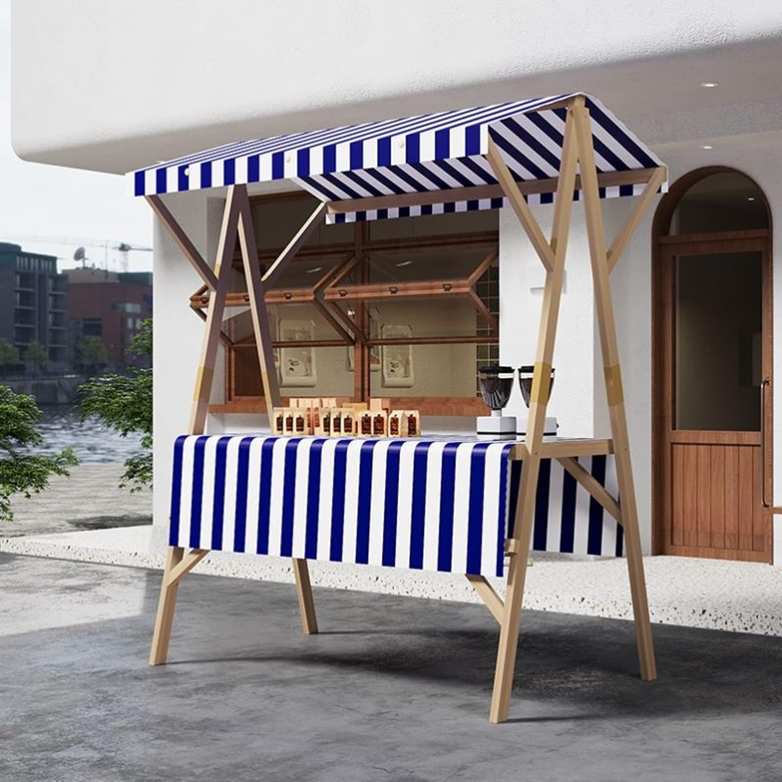 Generisch Verkaufsstand-Kioskwagen mit Überdachung – Süßwaren- und Dessertwagen aus Holz für EIS, Spielzeug, Snacks – Ideal für Straßenmärkte und Veranstaltungen