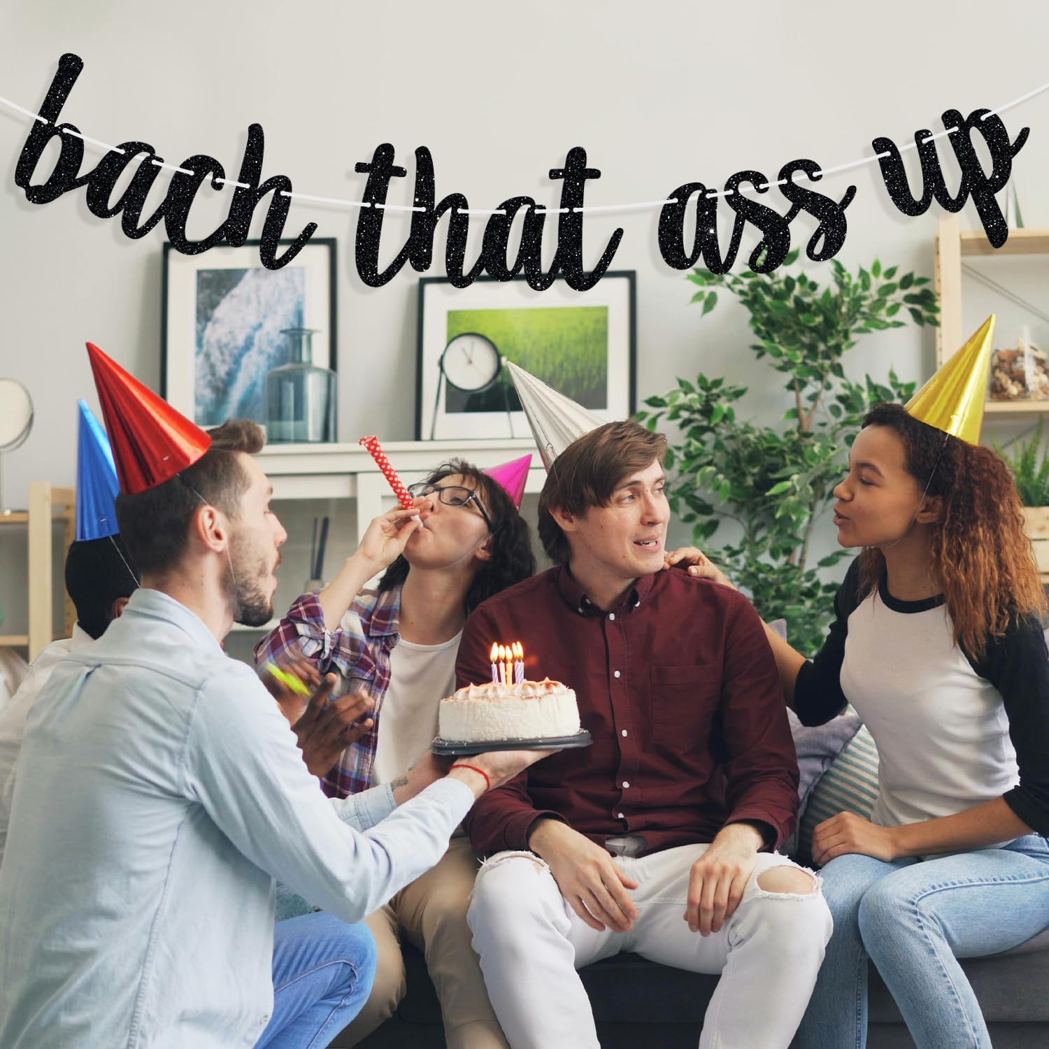 Bach That Ass Up Banner, Bachelorette Banner, Bach and Boozy Bunting Sign, Bachelorette Party Decorations Black Glitter (Black)