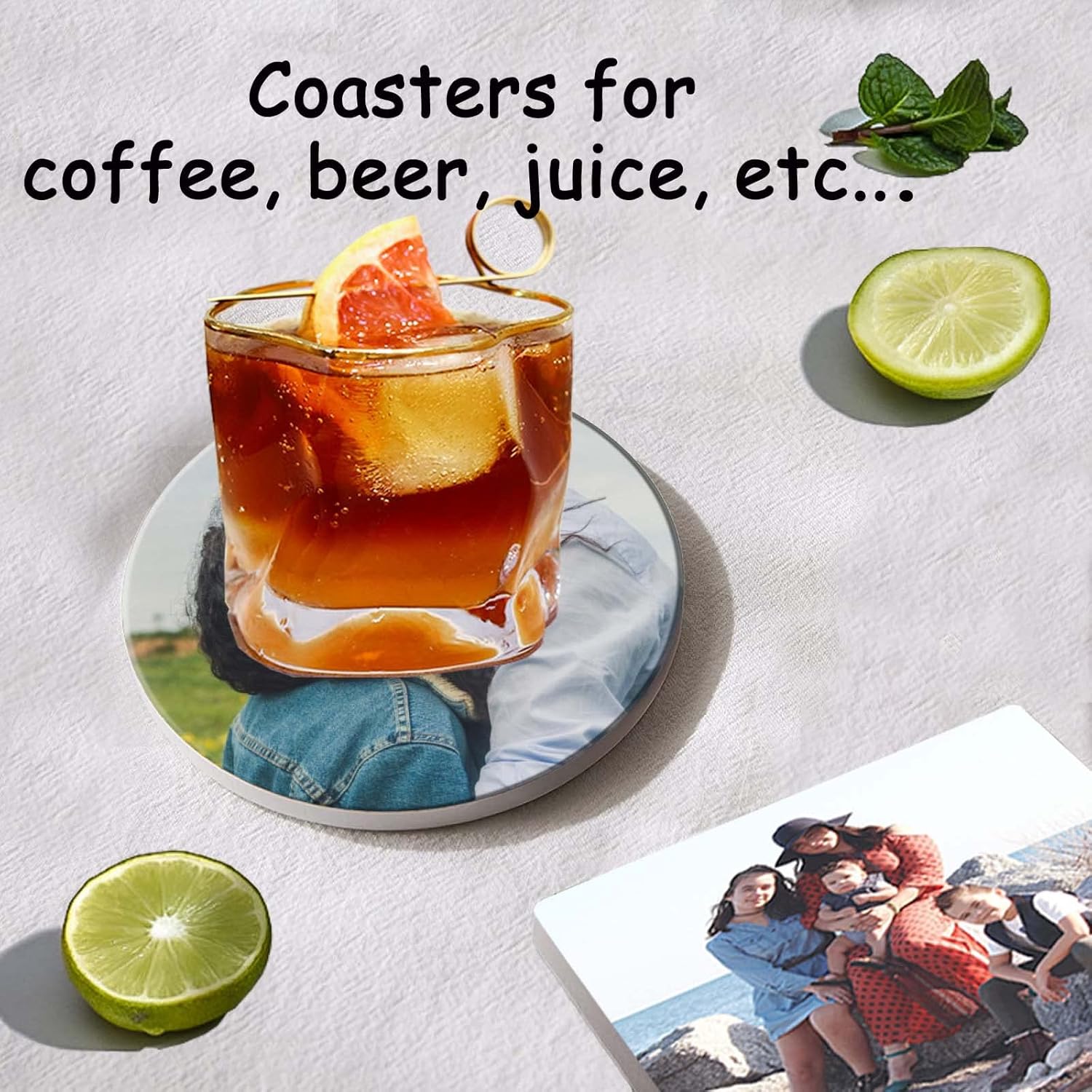 Custom Coasters for Drinks Personalized Coasters with Different Pictures Ceramic Cup Coaster Set with Cork Backing Pads Heat Resistant Cup Pad for Coffee Table（Square