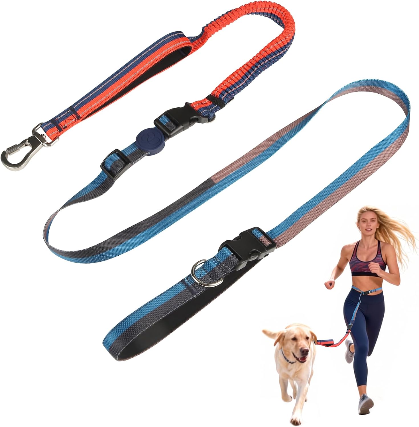 EVERKING Hands-Free Dog Leash with Waist Belt, Bungee Shock Absorbing Running Leash, Adjustable 22"-52", Reflective Night Walking, Dual Handle for Medium Large Dogs (Sunset Blaze)