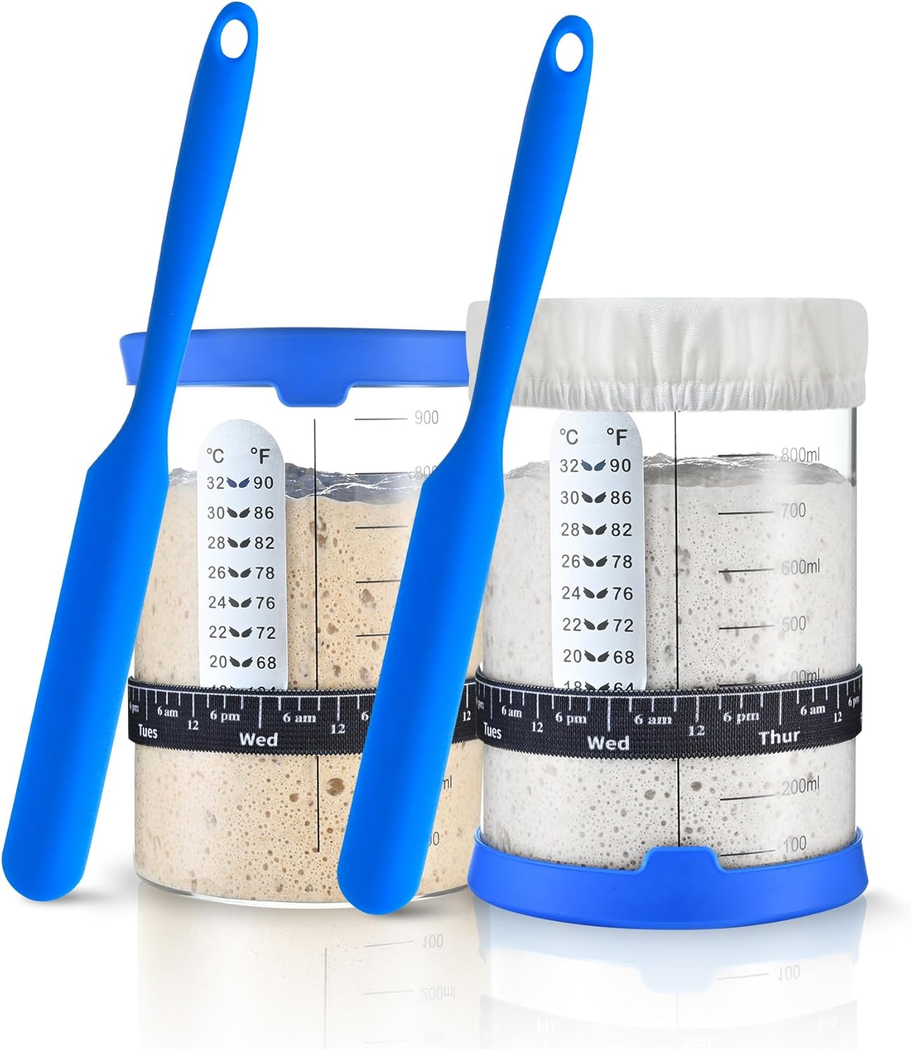 Sourdough Starter Jar,Sourdough Starter Kit – 2 Pack 34oz Organic Sour Dough Glass Jars Wide Mouth,Fermenters Tool For Home Bakers,Bread Baking Supplies,Large Glass Container With Lid