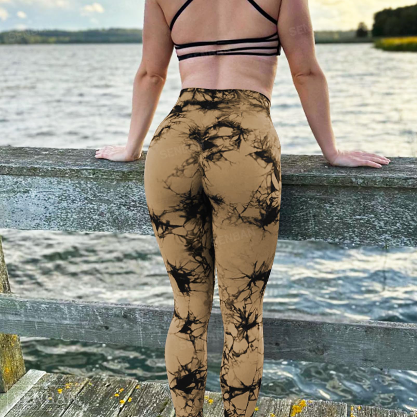 SENBAN Leggings de Entrenamiento para Mujer: Pantalones de Yoga de Cintura Alta para Levantamiento de glúteos, Leggings de Gimnasio sin Costuras, 2 Pack Negro marrón, Small