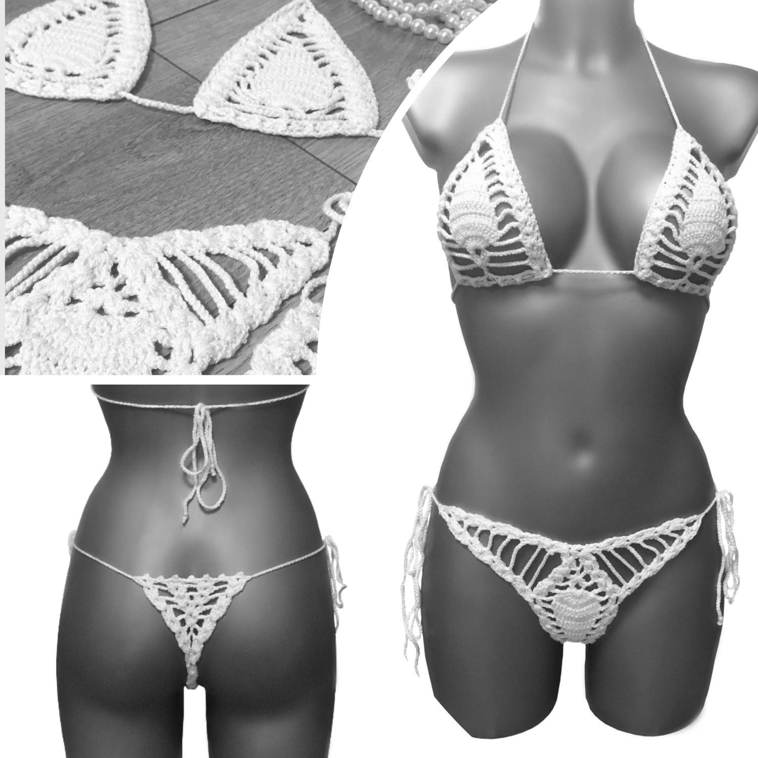 Buy Crochet sexy See Through Micro bikini set Y Back Thong Bottom 2