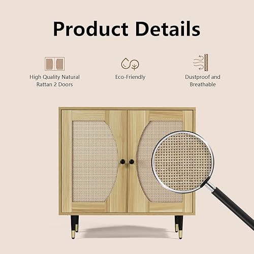 Miniatura 4 de 4ever2buy Aparador de bufé gabinete de acento de ratán gabinete de almacenamiento de cocina con puertas mesa de consola de gabinete de entrada con