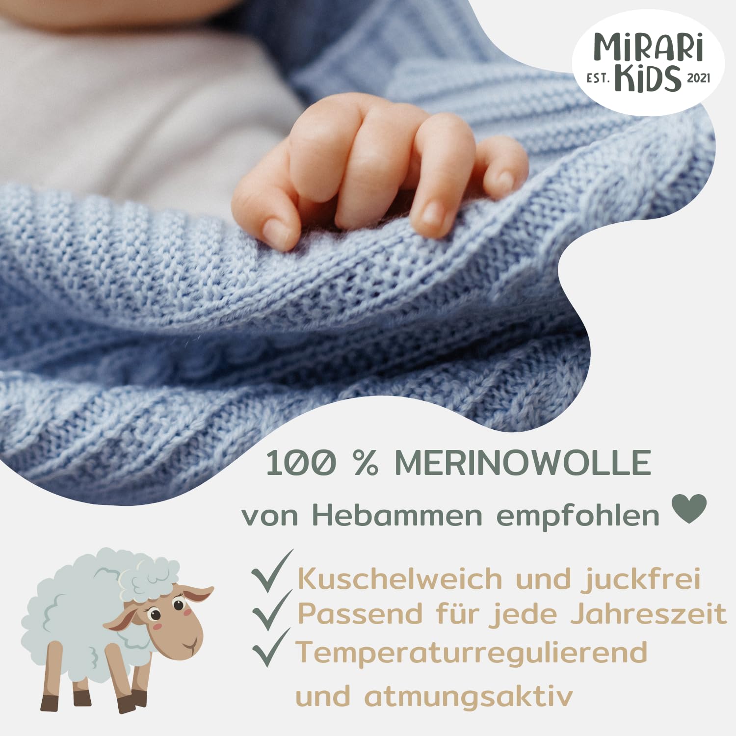 MIRARI Manta Para Bebé De Lana De Merino 100% - 75 X 100 Cm - Equipamiento Inicial Para Recién Nacidos - Manta Para Cochecito - Regalo