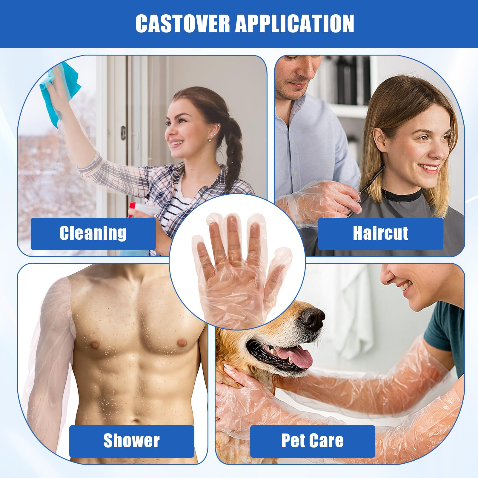 50 fundas impermeables para brazo para ducha, guantes de plástico largos desechables para limpieza, protector de yeso para brazo de ducha, cubierta impermeable para heridas rotas
