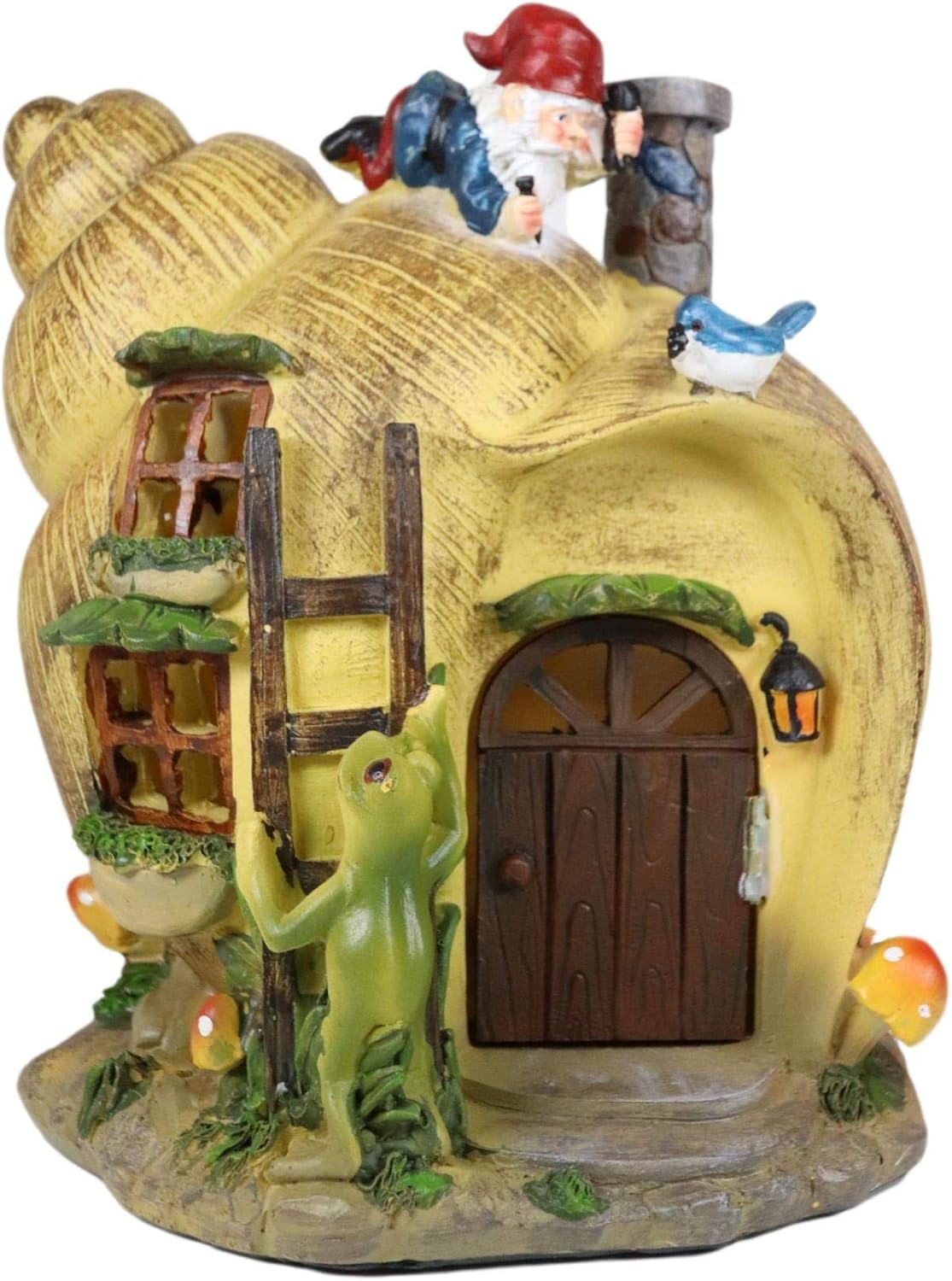 Ebros Gift Enchanted Fairy Garden Helix Snail Mr Gnome and Frog House Cottage Nook Display Figurine 7.5" Tall Miniature Do It Yourself Ideas for Your Home Fantasy Fairies Faes Pixies Gnomes Accessory