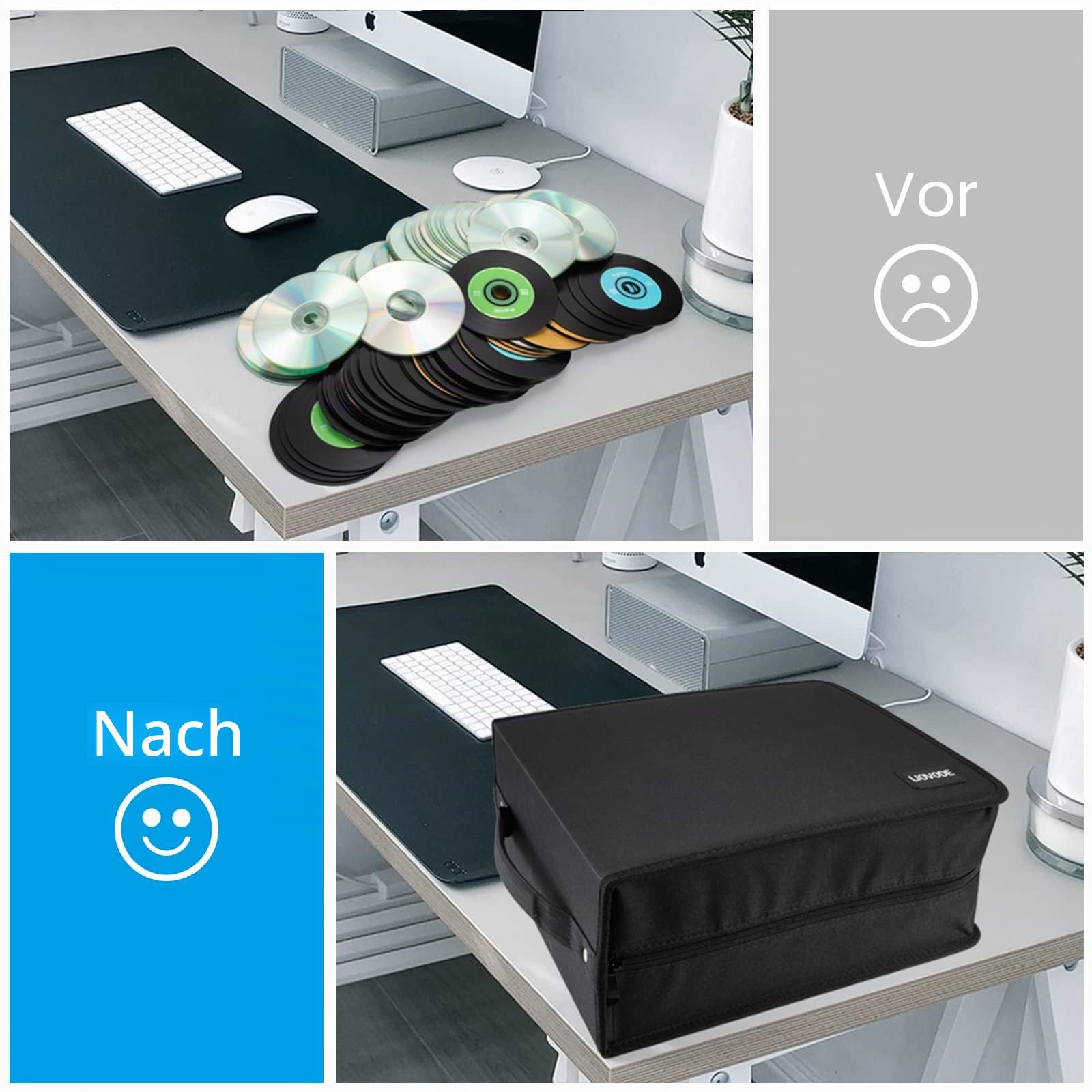 LIOVODE DVD Hülle 200 DVDs und 100 Booklets Kapazität, Speicher-CDs mit Booklet-Einsätzen Medienhalter organisieren Schwarz CD Geldbörse für Haus und Auto