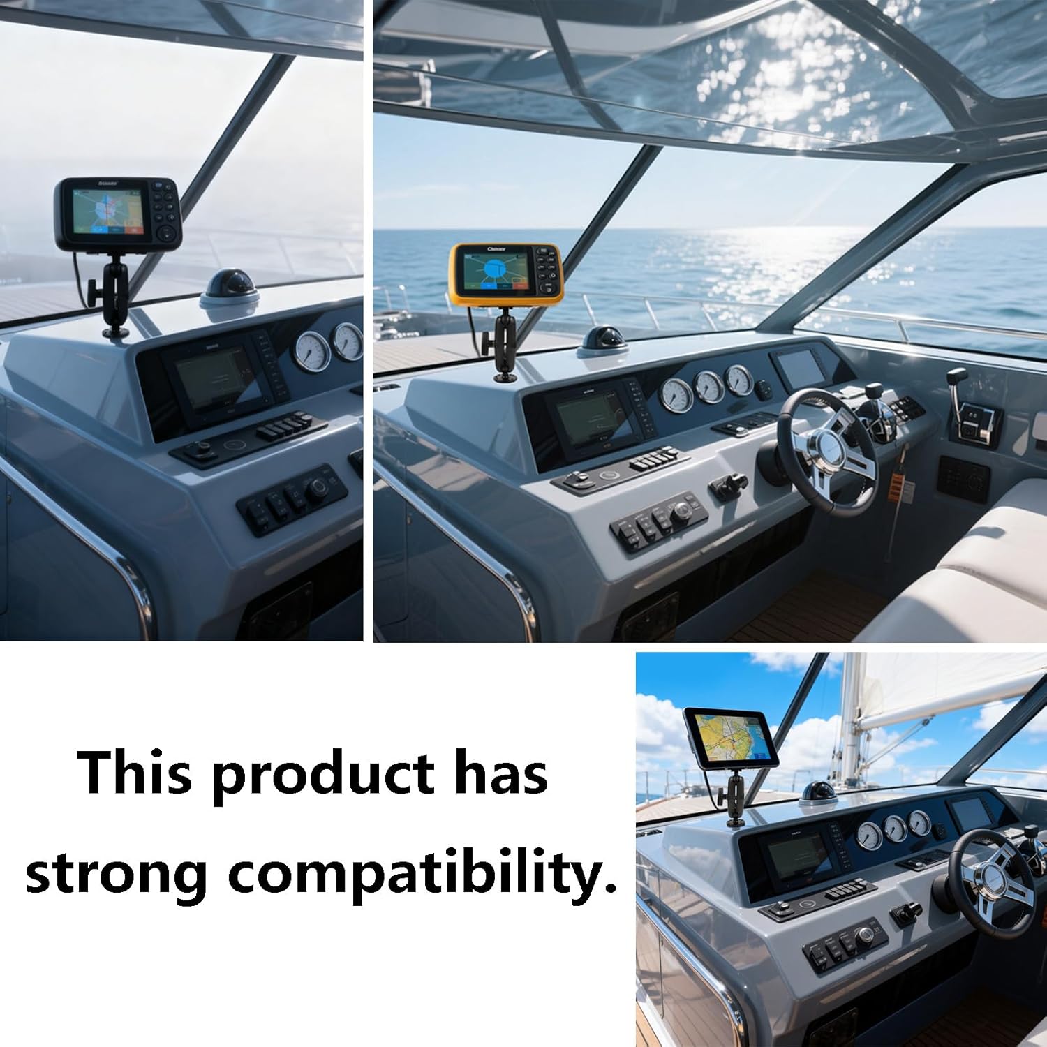 Universal Mounting Bracket - Extended Aluminum Alloy Arm with Spherical & Rectangular Plate, Circular Base for Fish Finder, GPS Plotter, Depth Sounder, CB Radio, Marine Electronics (7.6inch)