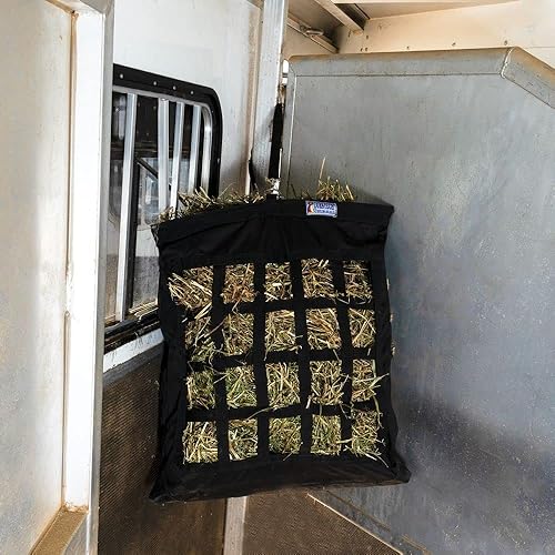 Miniatura 8 de Bolsa de heno de esquina de 3 lados para caballos  Color negro  Cabe en esquinas y remolques de carga inclinada  Correas de alimentación lenta de