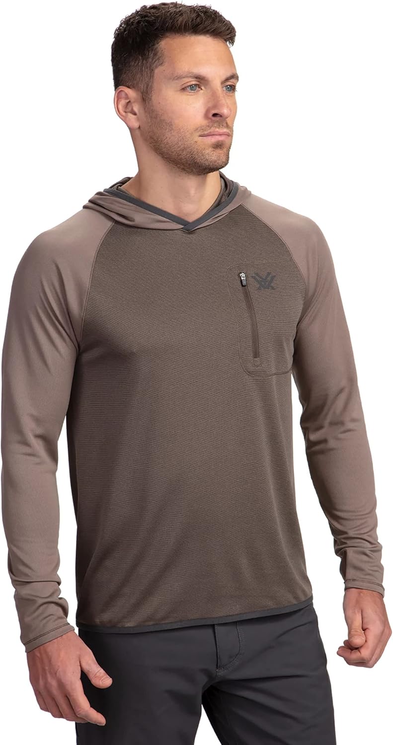Vortex Men's Weekend Rucker Hooded Long Sleeve Shirts - Moisture Wicking, UPF Sun Protection, Stain Release Technology
