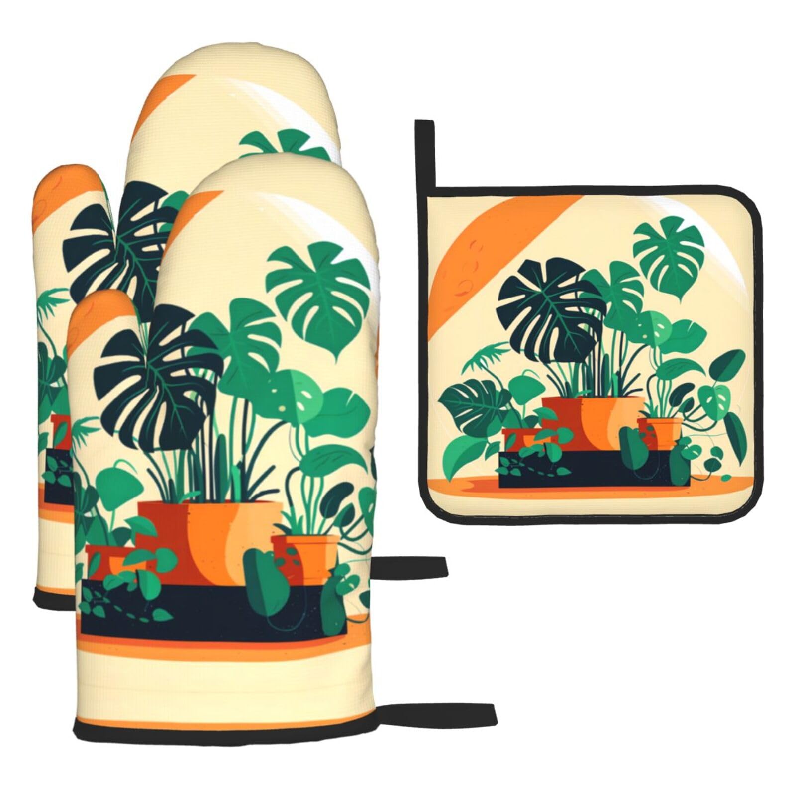 Cartoon Turtle Back Bamboo Oven mittens and oven mitts three-piece set suitable for oven, grilling, baking, microwave and home cooking.