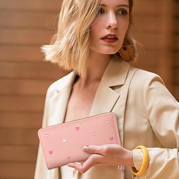 Women's Wallets, PU Leather Ladies Wallet Wristlet Wallets for Women with Detachable Handle, Multi Slots Travel Wallet Womens Wallet for Shopping, Dating, Travel (pink)