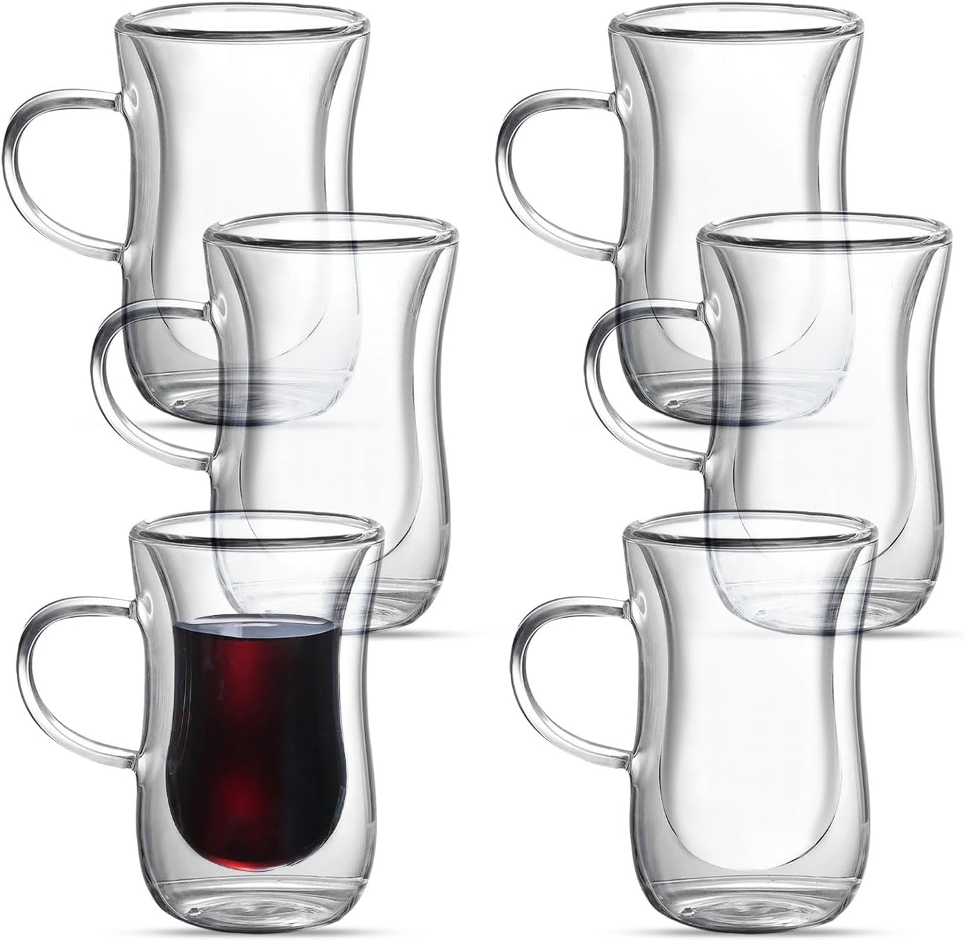 4 Oz Double Wall Borosilicate Insulated Glass Coffee Mug Set of 6, 120ml Coffee Cups with Handle for Tea, Latte - Perfect Espresso Cup Gift
