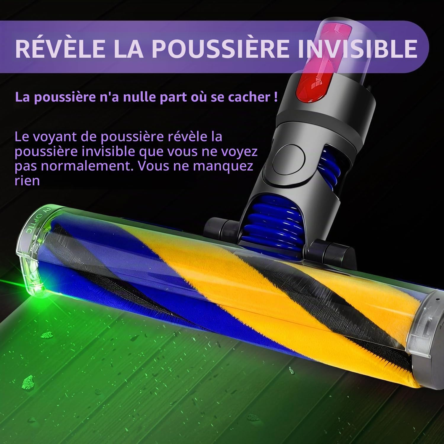 Tête de Brosse aspirateur pour Dyson V7 V8 V10 V11 V15, LED Illuminated Brush with Green Light Anti-Tangle Floor Nozzle for Hard Floors, Brosse & accessoire de Accessoires pour Dyson