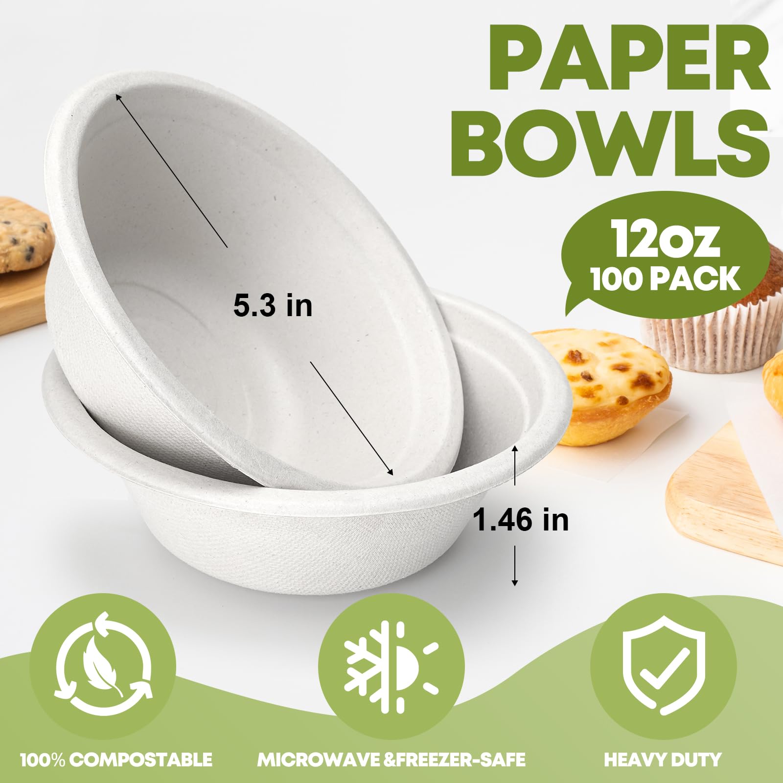 Compostable Paper Bowls - 100 Count -2