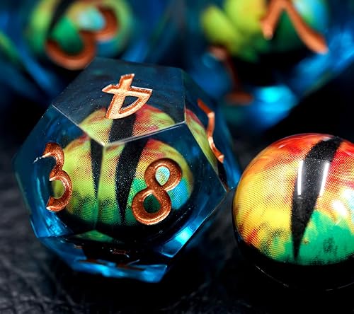Miniatura 2 de DND - Juego de dados Dungeons and Dragons, 7 piezas de dados de ojo de núcleo líquido, D&D, Dungeons and Dragons, dados de resina de borde afilado