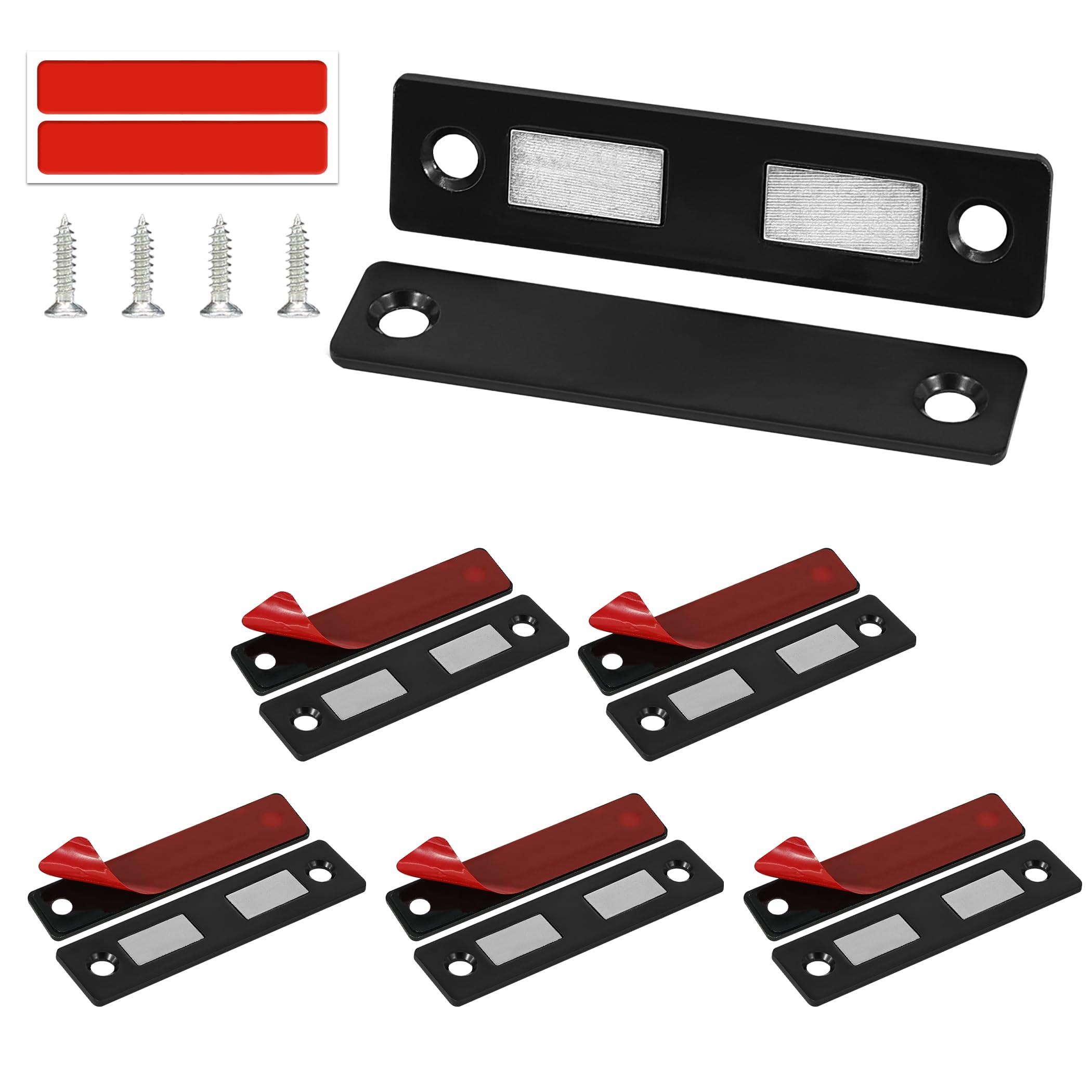 Redunest Cabinet Magnetic Catch, 6 Pack Black Long Ultra Thin Magnetic Cabinet Door Catches, Adhesive Cabinet Magnets for Kitchen Drawer Cabinet Door Closet, Concealed Strong Magnetic Cabinet Latches
