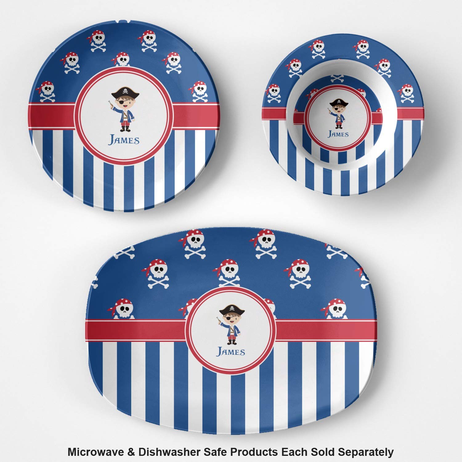 Personalized Blue Pirate Plastic Bowl - Microwave Safe - Composite Polymer