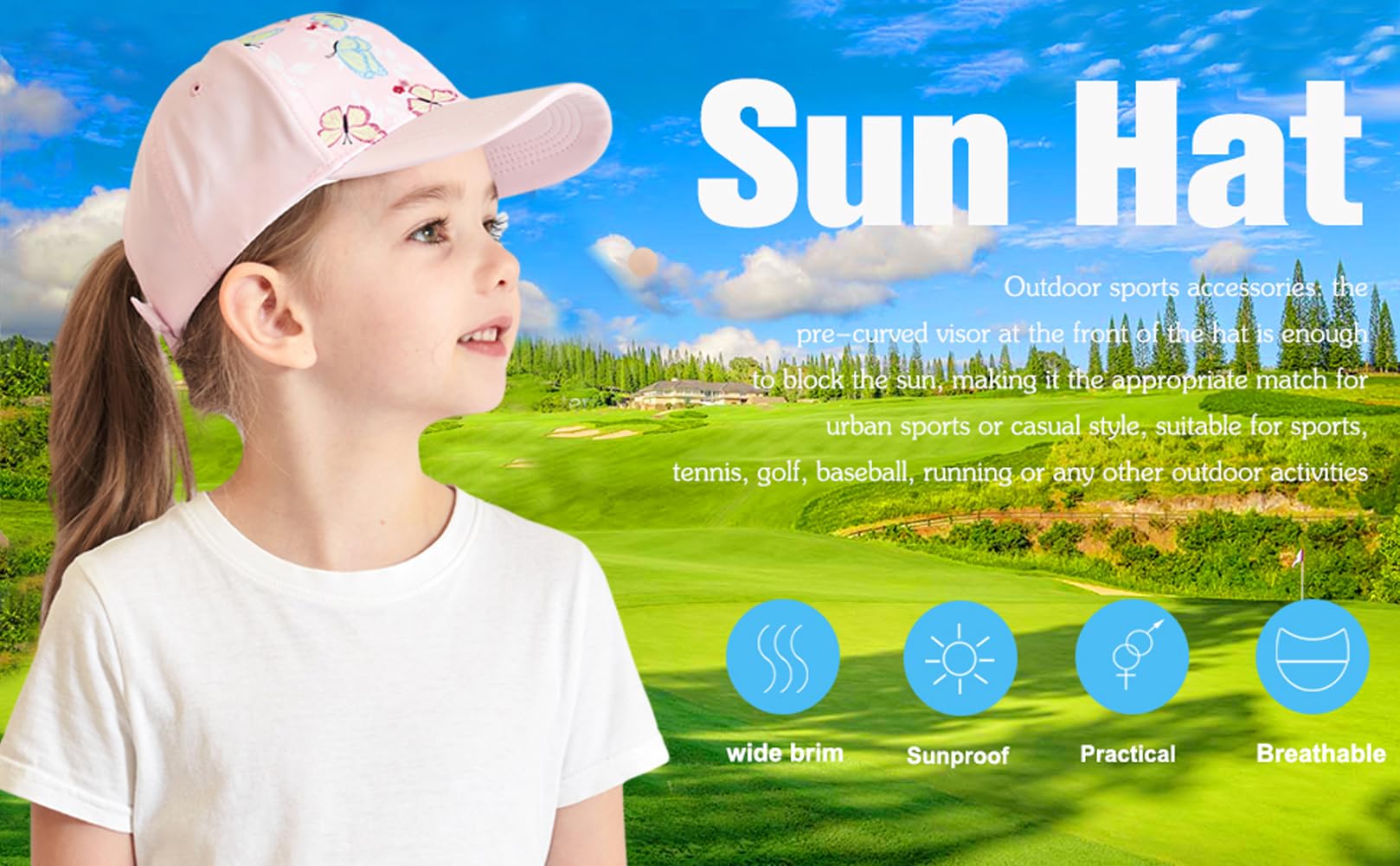 Gorra de béisbol para niños de 3 a 8 años, visera de golf, protección UV, gorra de verano, gorra de tenis, gorra de sol, visera UPF 50+
