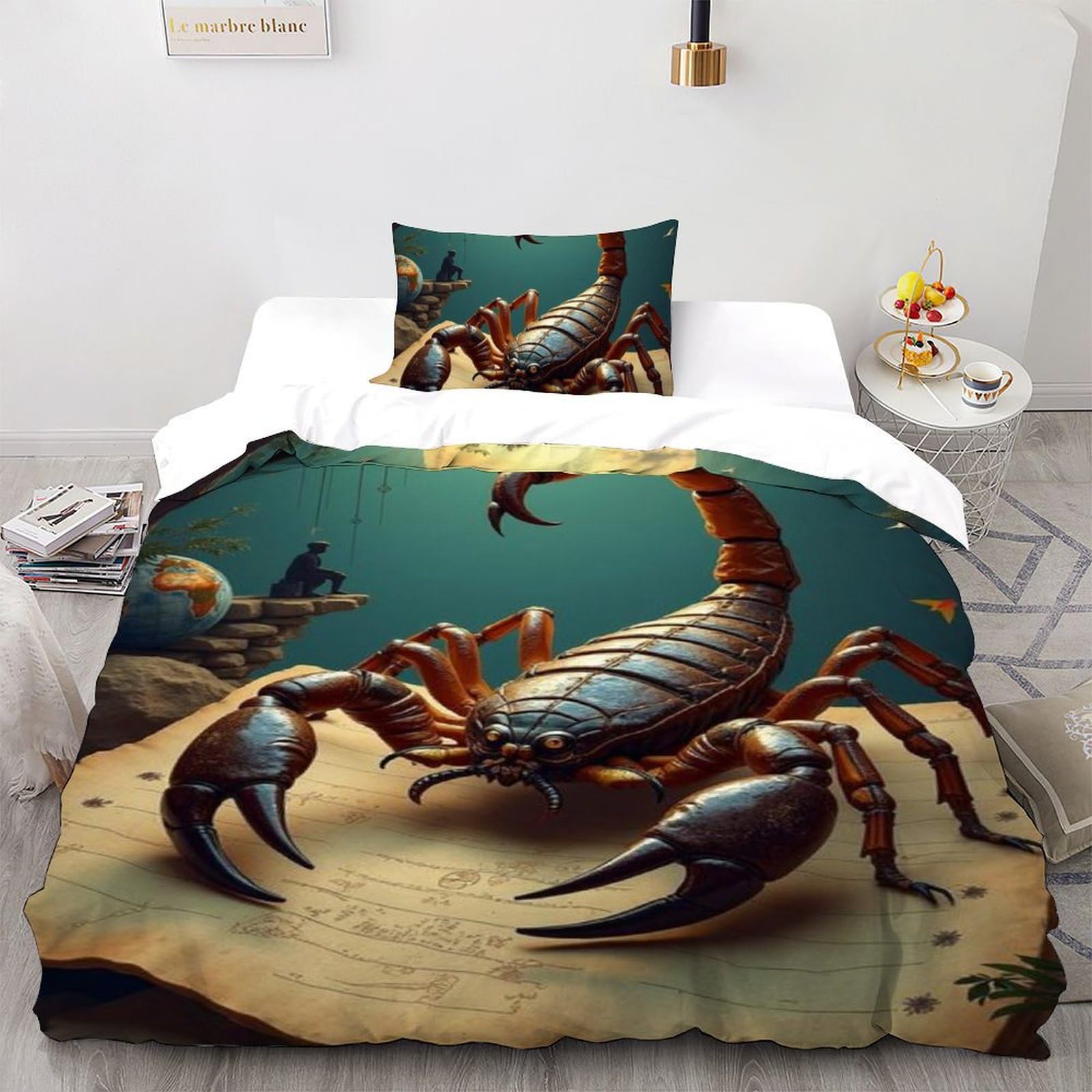 Housse de couette single scorpion en microfibre 135x200cm avec taies