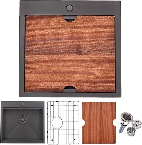 IKEBANA 21x20 inches Kitchen Sink Black, 304 Stainless Steel Topmount