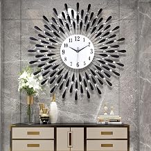 24.4 Inch Silent Large Wall Clock for Living Room Decor, Black Feathers Wall Clocks Battery Operated for Bedroom Kitchen Office Home Decorative Modern Art Deco