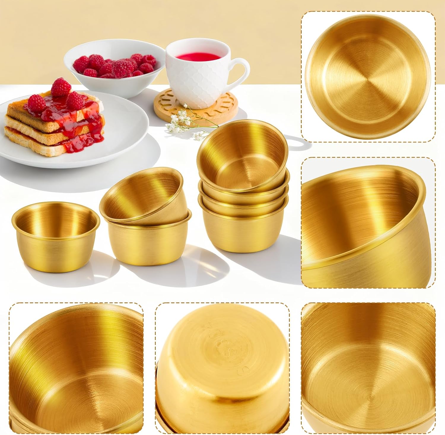 12 Pack Ramekin Sauce Dipping Bowl, Mini Sauce Cups, 50 ml, Gold