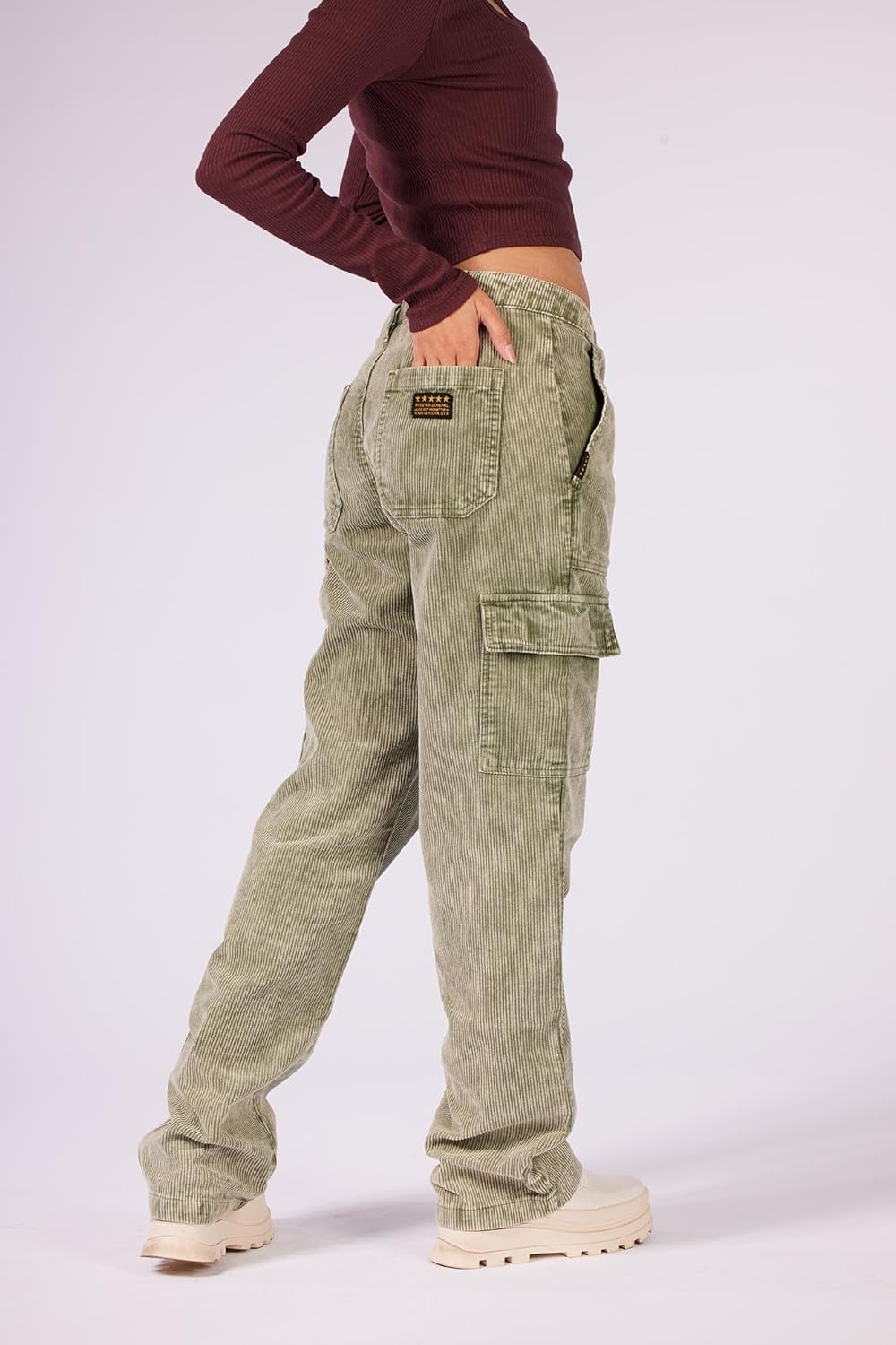 FIVESTAR GENERAL Women's Carpenter Cargo Corduroy Pant, Low-Rise, Sits Below Waist, Button Closure with Zipper Fly