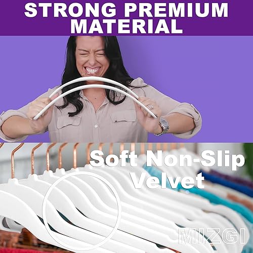 Miniatura 2 de MIZGI - Perchas de terciopelo prémium (paquete de 60 unidades), de alta resistencia, antideslizantes, perchas de terciopelo para trajes color blanco