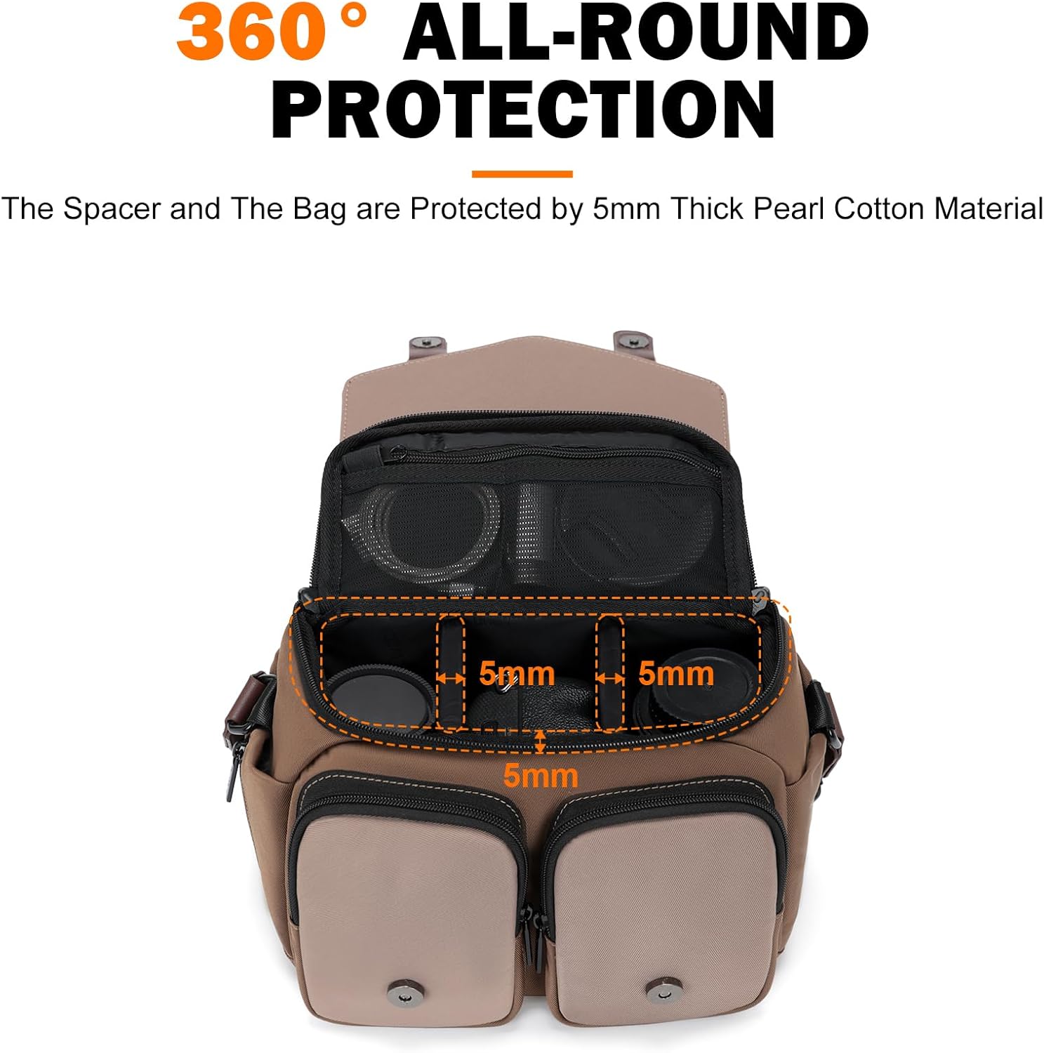 Cwatcun Camera Messenger Bag, Waterproof Flap Camera Crossbody Shoulder Case with Tripod Holder, Travel Photography Bag for Canon, Nikon, Sony, Fuji DSLR/SLR/Mirrorless Camera, Lens （Brown）, M