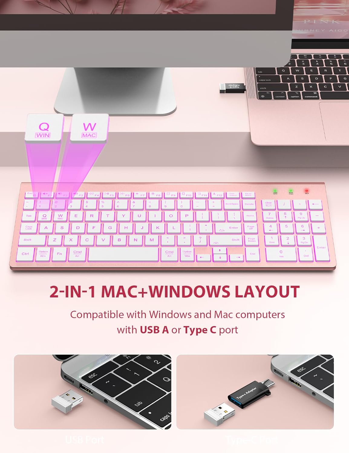 SABLUTE Wireless Keyboard and Mouse Combo Backlit (Rose Gold)