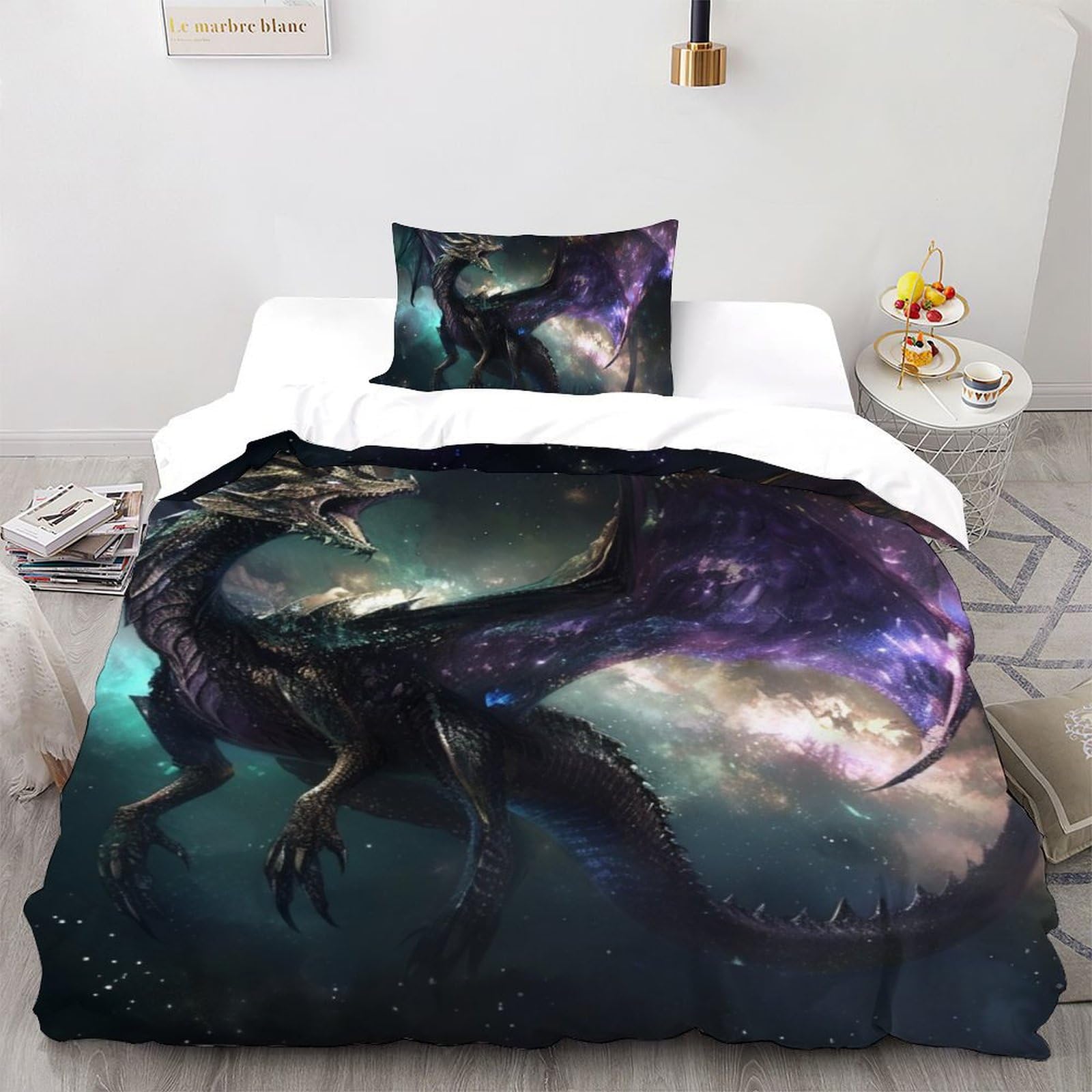 Housse de couette dragon noir animal printed 3d linge de lit enfant 135x200