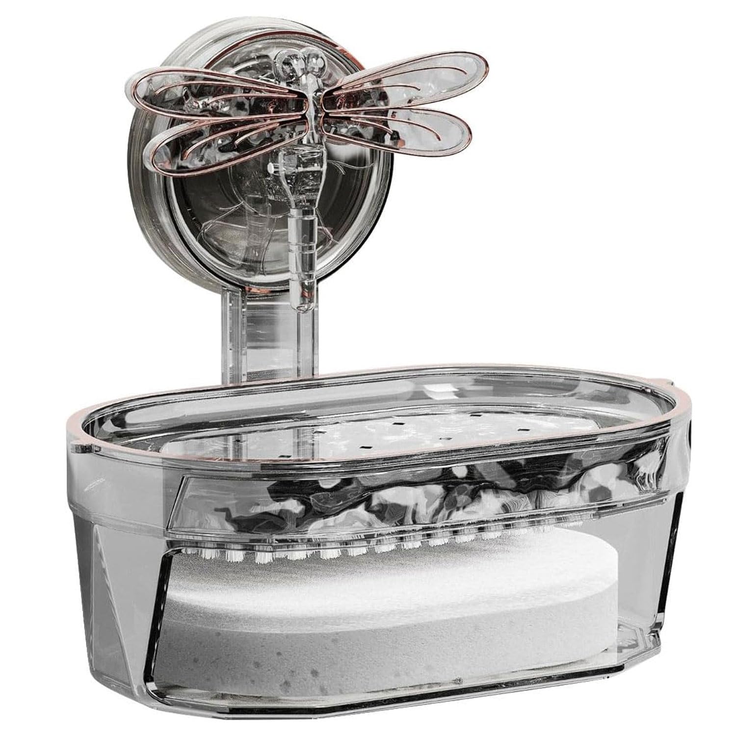 Massmot Wall Mounted Double Layers Soap Holder with Sponge Wipe, Powerful Vacuum Suction Suction Soap Bar Holder, No-Drilling Soap Dish Saver for Shower Bathroom Kitchen, Removable (Transparent Grey)