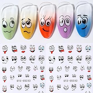 Cute Nail Art Stickers Decals 3D Self-adhesive Nail Decals Funny Emoticons Nail Stickers Emotional Nail Art Design Accessories Cartoon Manicure Sliders Supplies for Women DIY Acrylic Nails Decorations