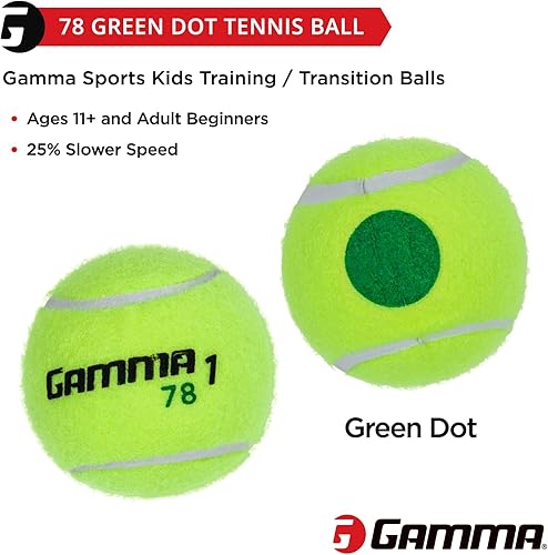 Miniatura 5 de GAMMA Pelotas de tenis de entrenamiento naranja 60 y verde 78 puntos para niños y principiantes, núcleo de baja compresión que reduce la velocidad y