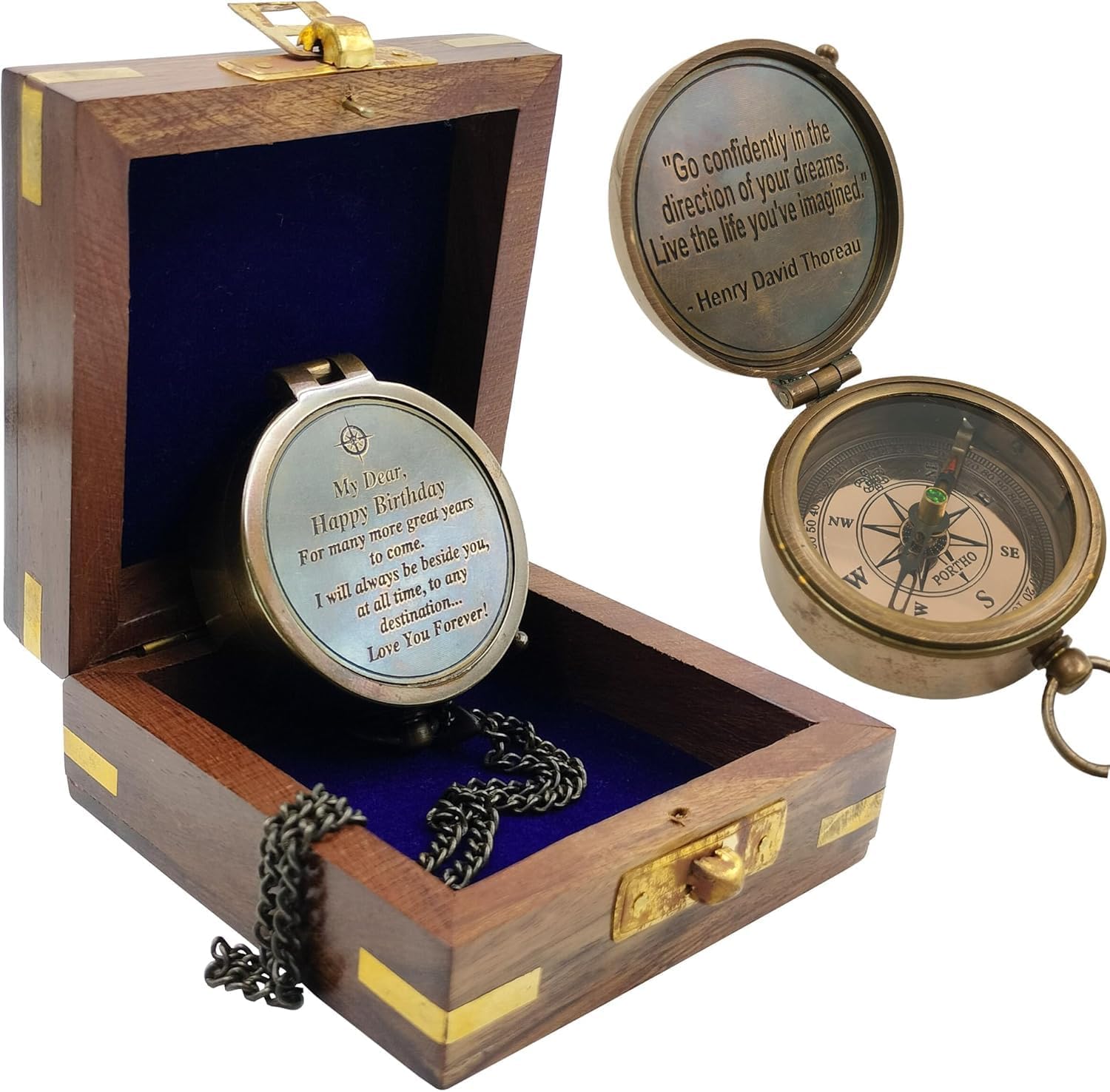 Engraved Pocket Compass Gift with Wooden Box – “Love You Forever & Go Confidently” Quote – Birthday, Baptism, Personalized Compass, Communion, Confirmation, for Son, Daughter, Boys, Girls