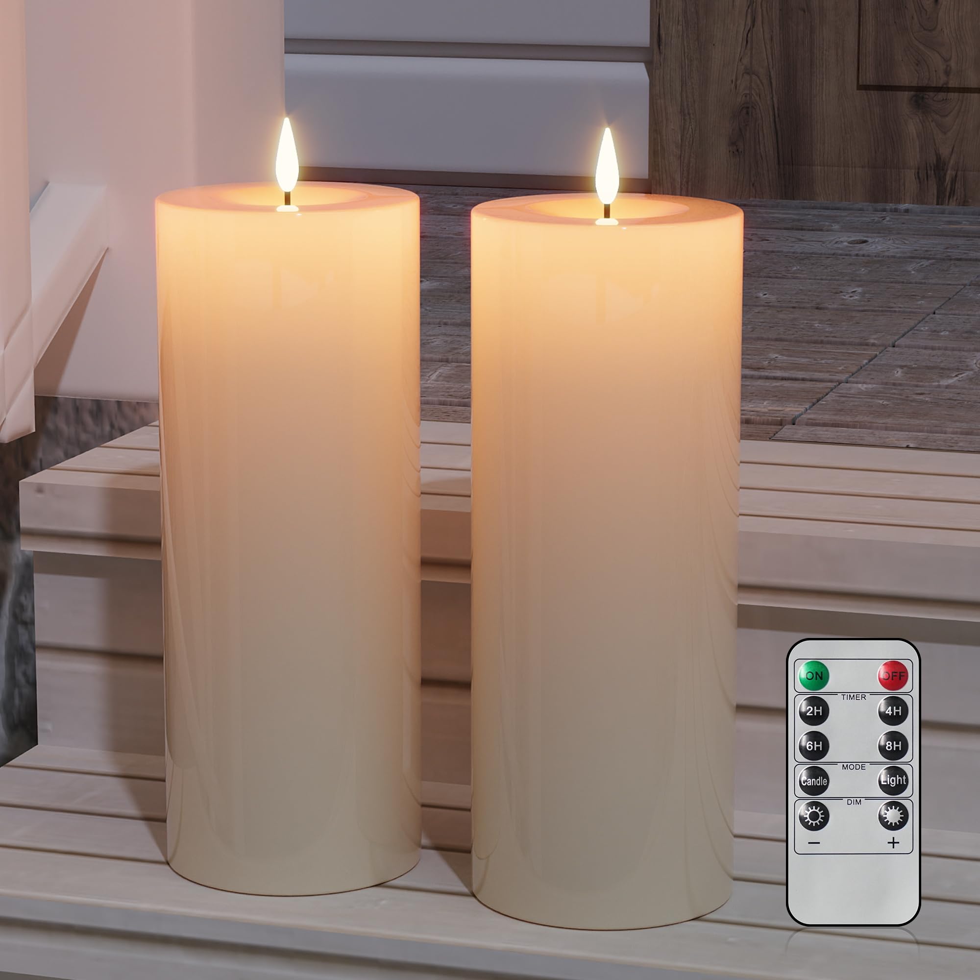 Patiphan 10" x 4" Large Outdoor Candles with Timer Waterproof Flickering Flameless Candles Battery Operated with Remote LED Fake Pillar Candles