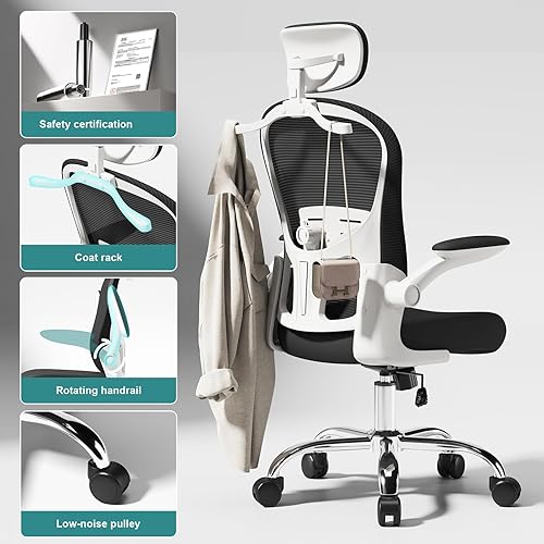 Miniatura 5 de Silla de oficina ergonómica, soporte lumbar ajustable, reposacabezas, silla de escritorio de malla con respaldo alto para oficina y hogar, silla de